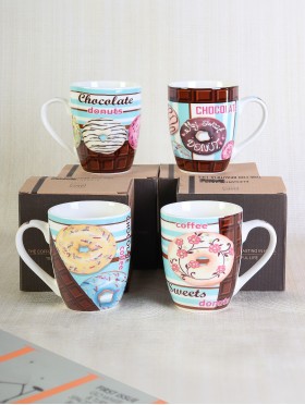 Donut Print Mug Cup Set (4ps) With Gift Box 350ml (12oz)